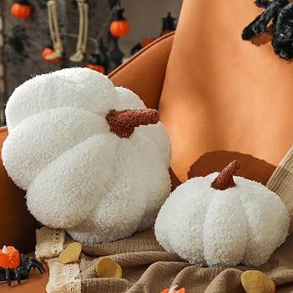 Large Trendy Plushy White Pumpkin Pillow, High Quality & Soft, NWT - Picture 1 of 8